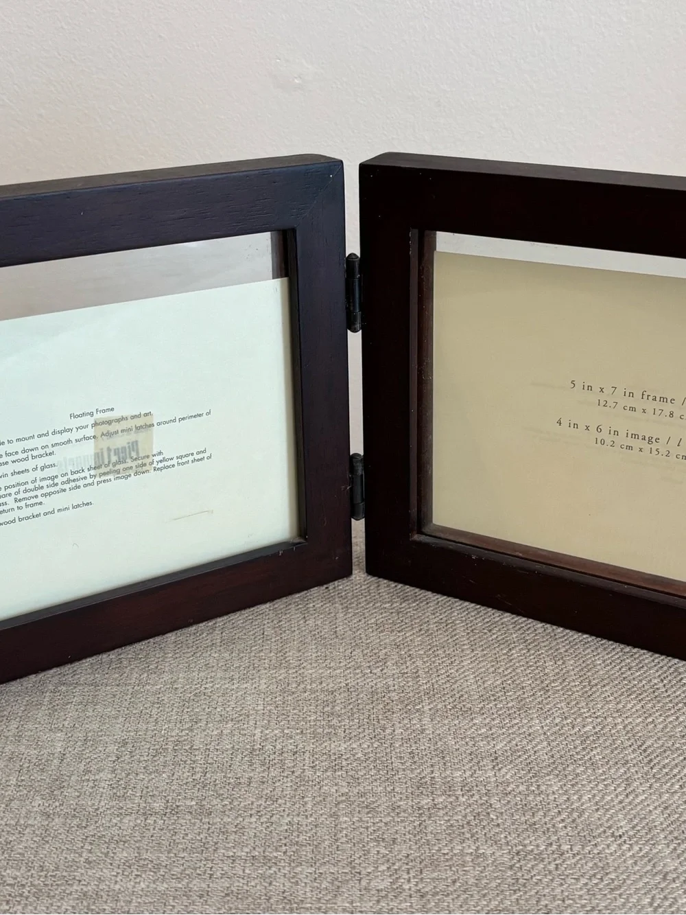 Pier 1 Imports Hinged Double Photo Frame Dark Wood 5x7” Inch New Without Box